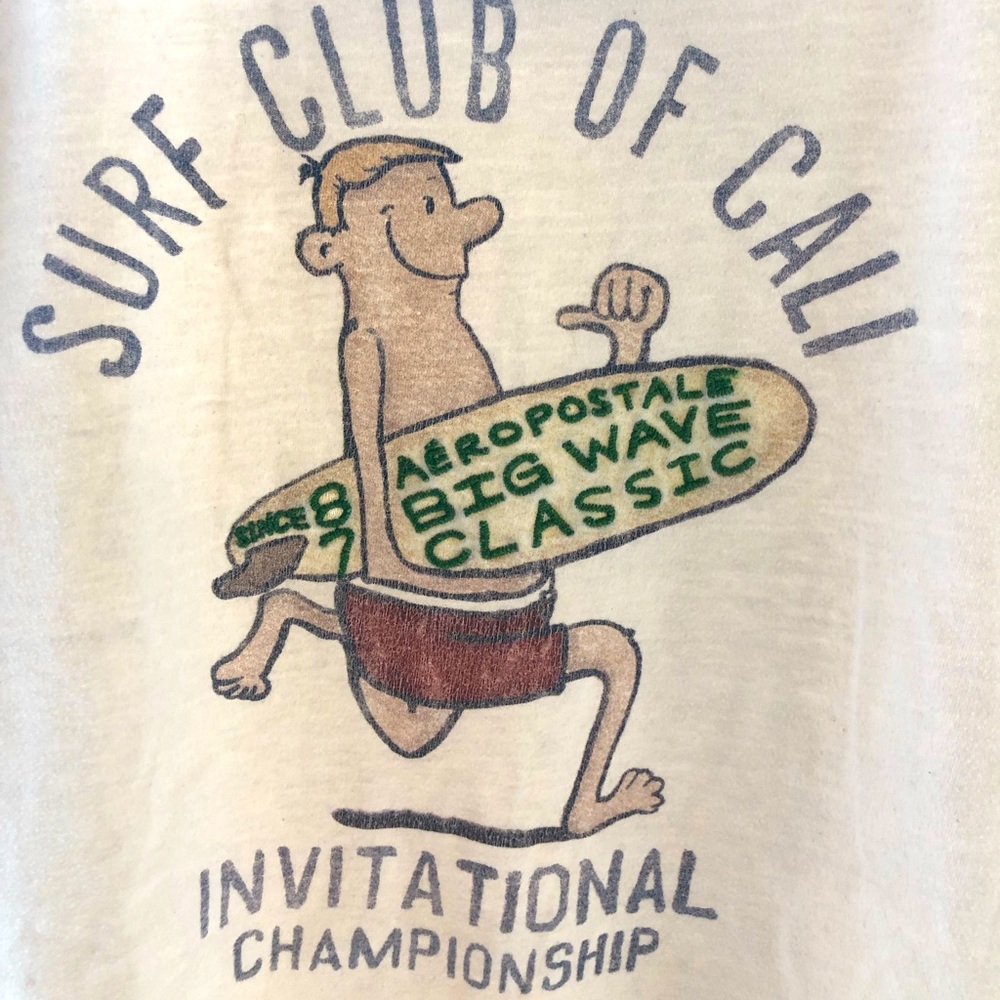 Aeropostale Surf Club Graphic Tee - Cream and Brown